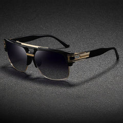 Vintage Black & Gold Accent Glasses – Wide Temple, Full-Rim Zinc Alloy - Mens Attire