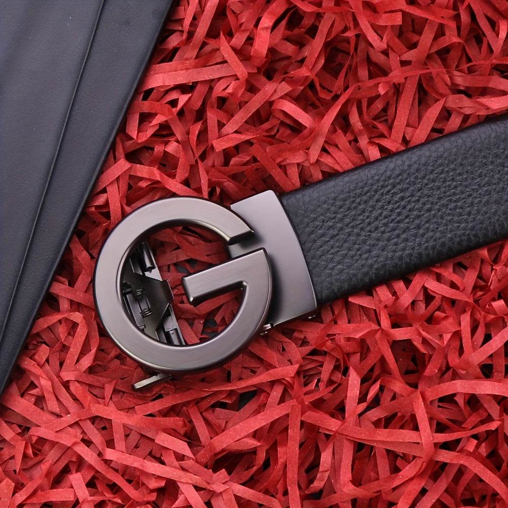 Automatic sleek and versatile men’s black faux leather belt - Mens Attire