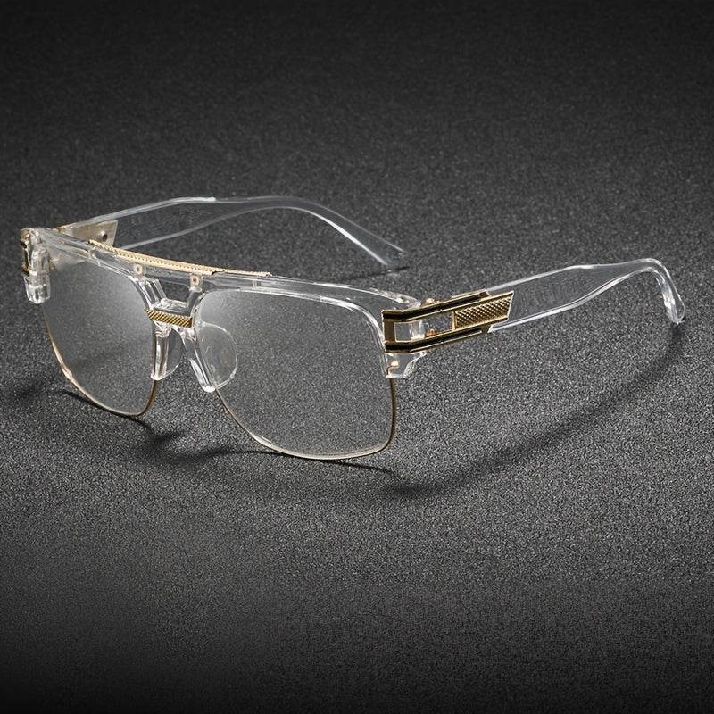 Vintage Black & Gold Accent Glasses – Wide Temple, Full-Rim Zinc Alloy - Mens Attire
