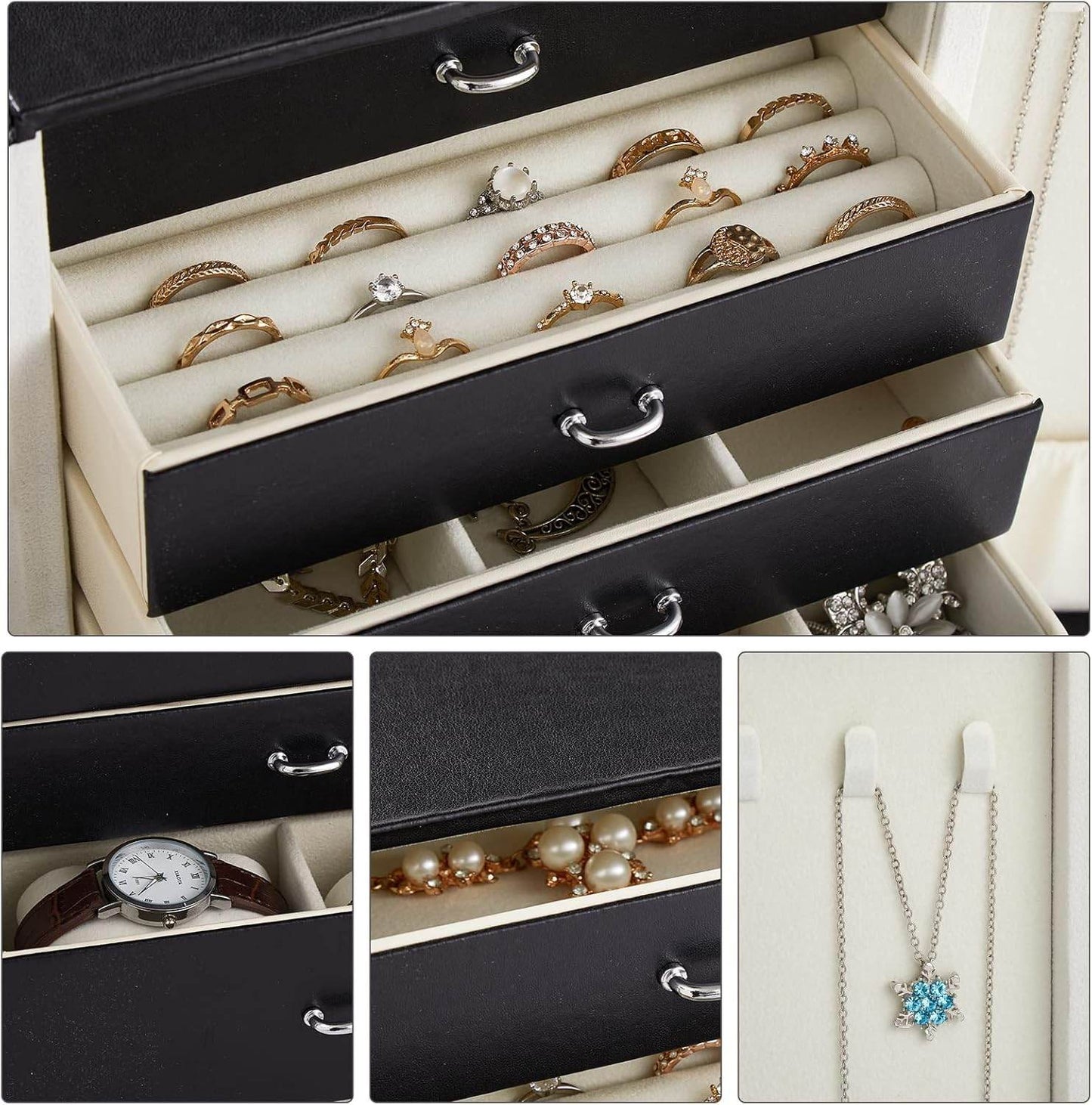 Convenient LuxuryJewellery Box with 5 Levels Large Jewellery Case with Drawer and Watch - Mens Attire