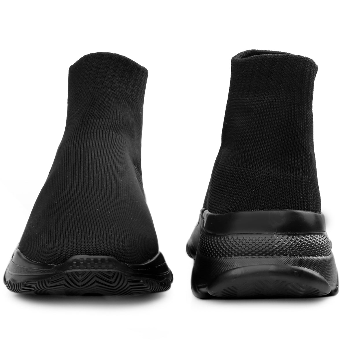 Black sock shoes on a white background