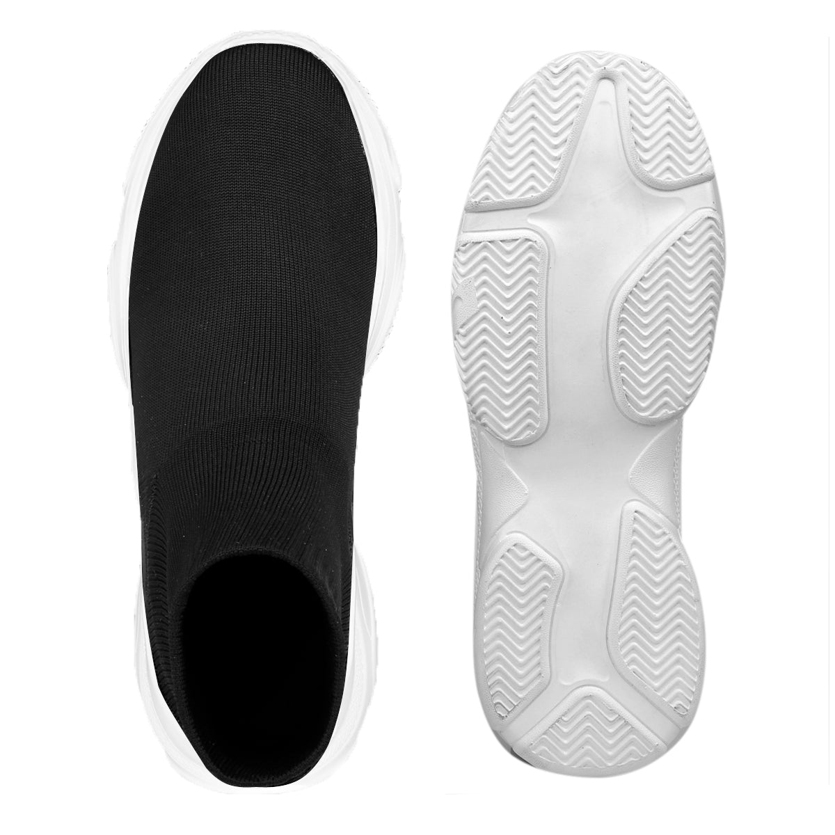 Black and white shoe sole with tread pattern on a white background