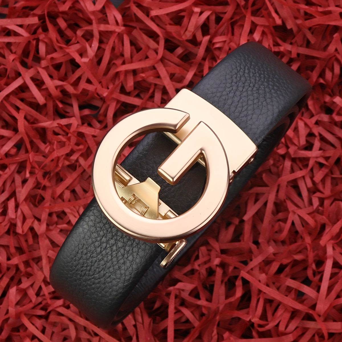 Automatic sleek and versatile men’s black faux leather belt - Mens Attire