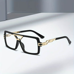 Elegant Square Metal Frame Clear Lens Glasses - Mens Attire