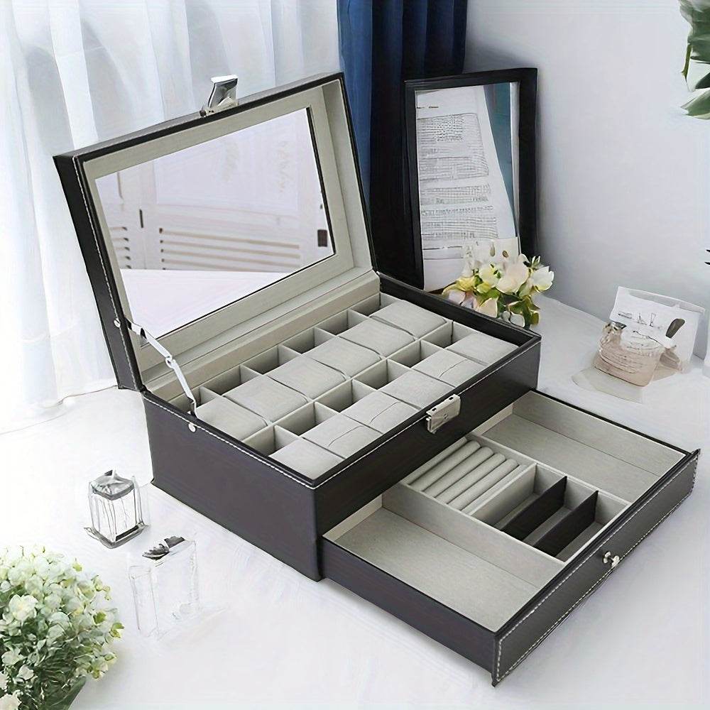 Deluxe 12-Slot Watch & Jewelry Storage Box – Faux Leather Organizer - Mens Attire