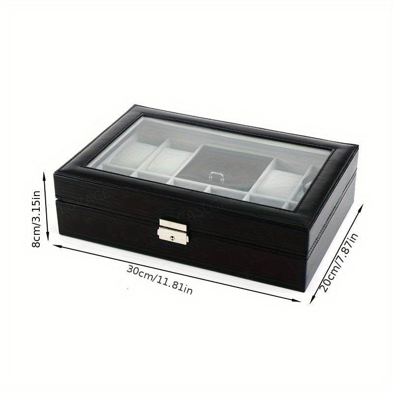 Elegant Black Flip-Top Jewelry Box – 8-Slot Faux Leather Storage Case - Mens Attire
