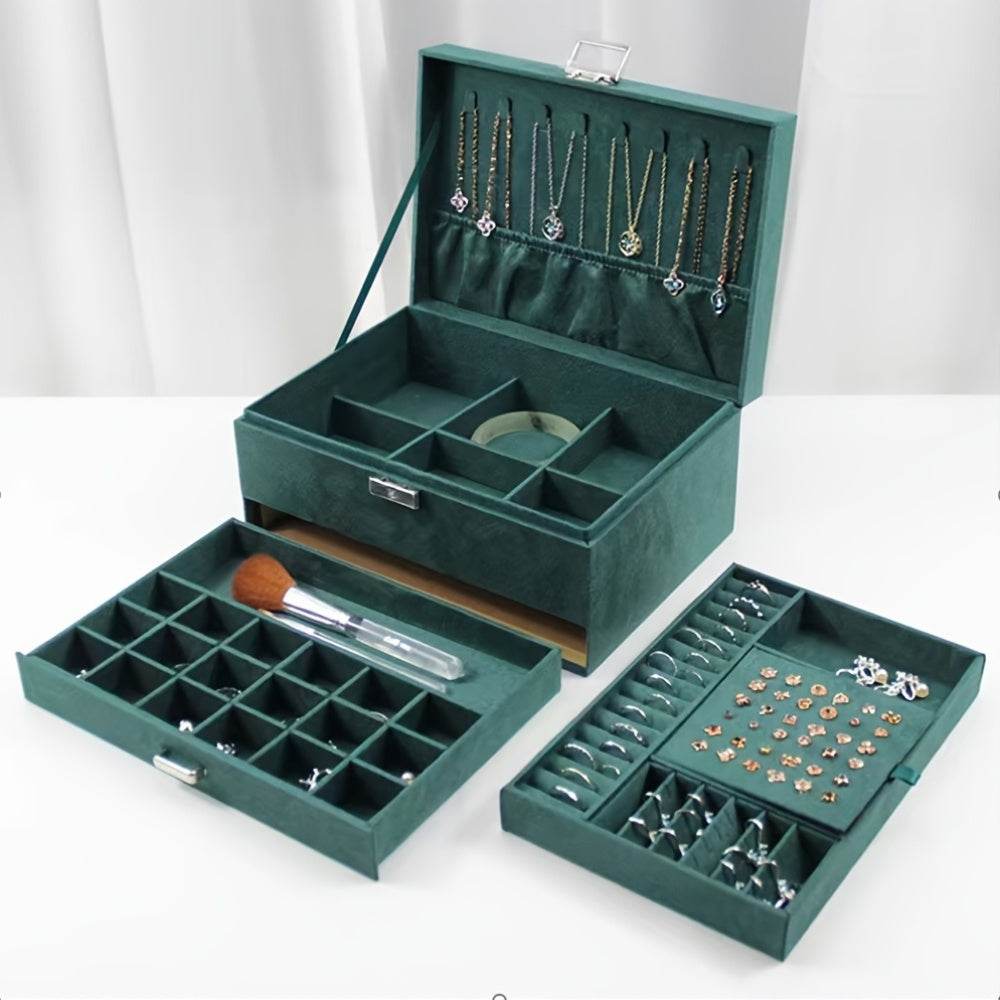 Luxury Velvet Jewelry Organizer Box with Drawers - Mens Attire