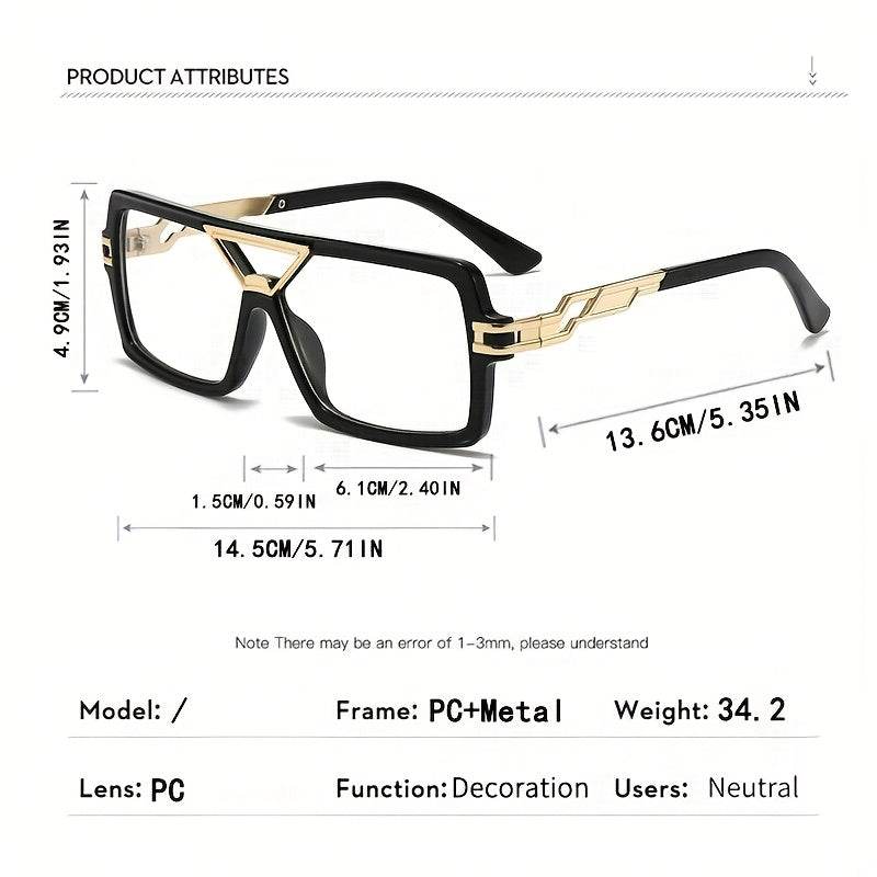 Elegant Square Metal Frame Clear Lens Glasses - Mens Attire