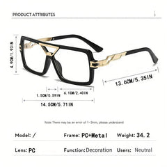 Elegant Square Metal Frame Clear Lens Glasses - Mens Attire
