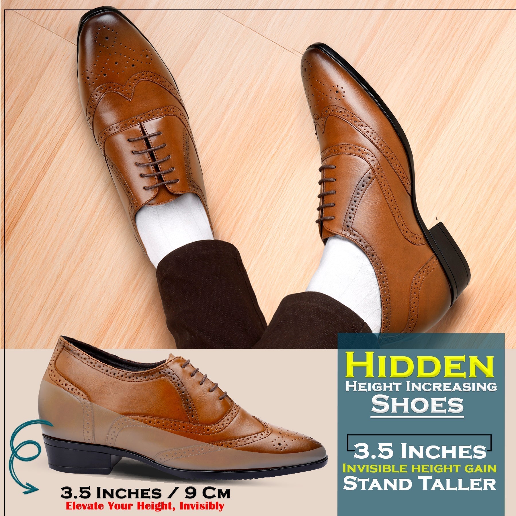 Mens Formal Height Increasing Brogues with 3.5" Boost