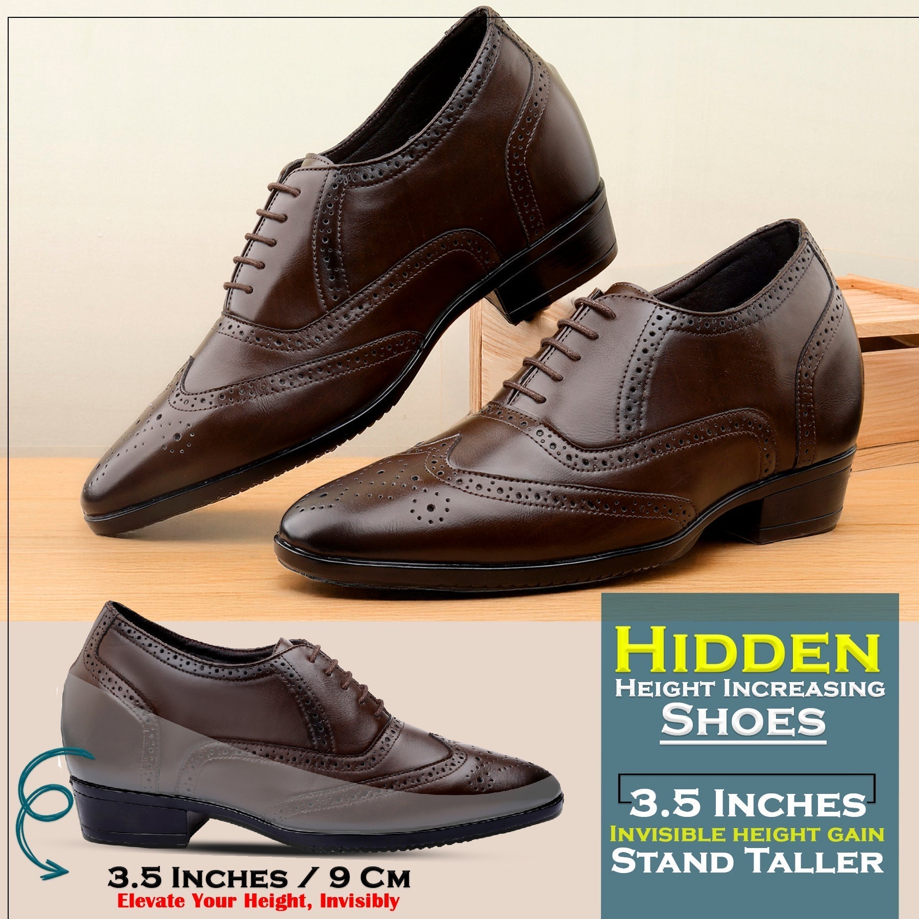 Mens Formal Height Increasing Brogues with 3.5" Boost