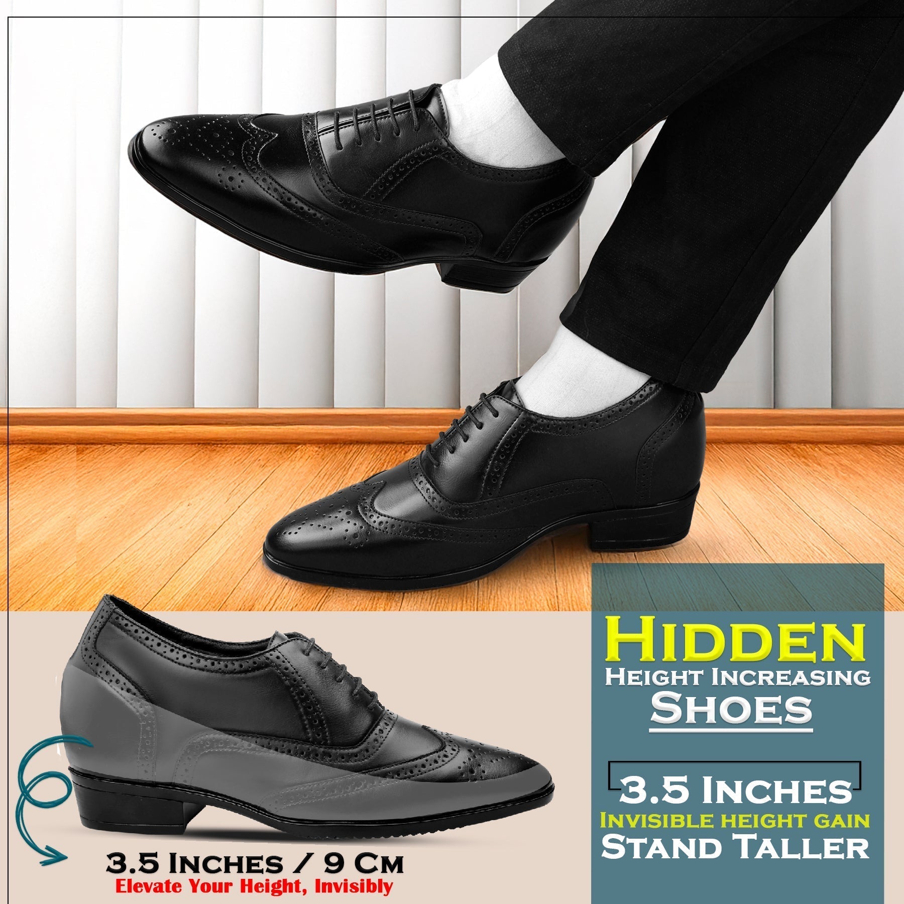 Mens Formal Height Increasing Brogues with 3.5" Boost