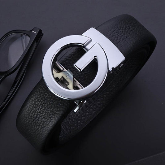 Automatic sleek and versatile men’s black faux leather belt - Mens Attire