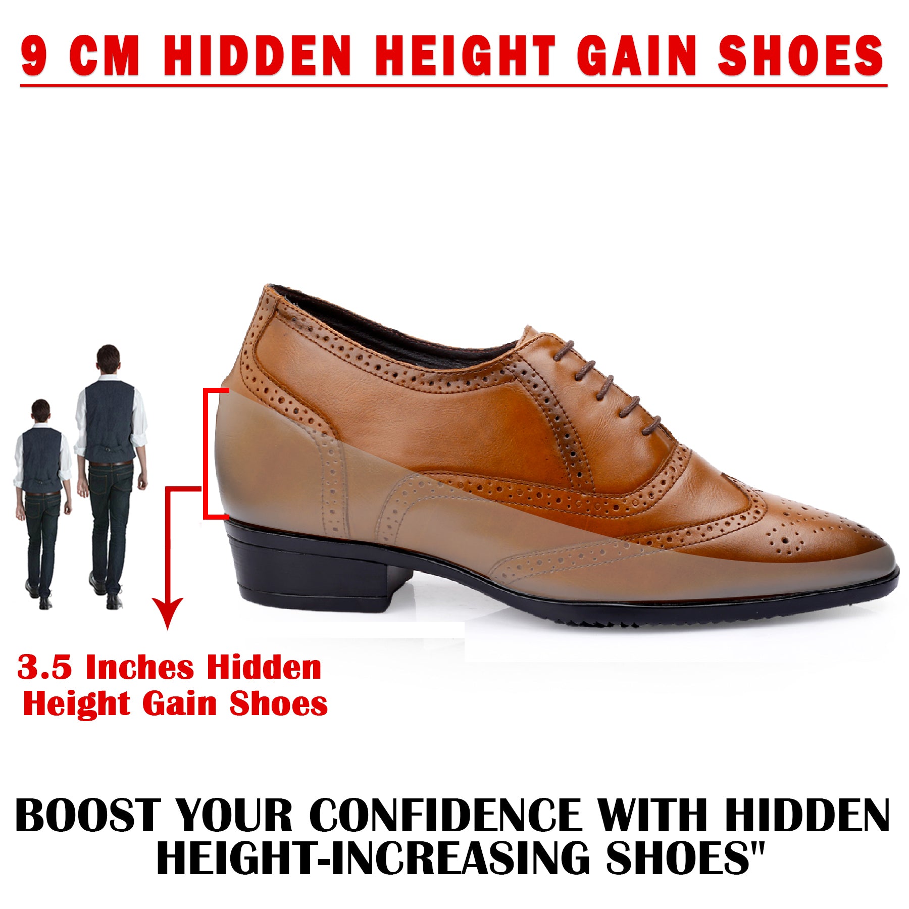 Mens Formal Height Increasing Brogues with 3.5" Boost
