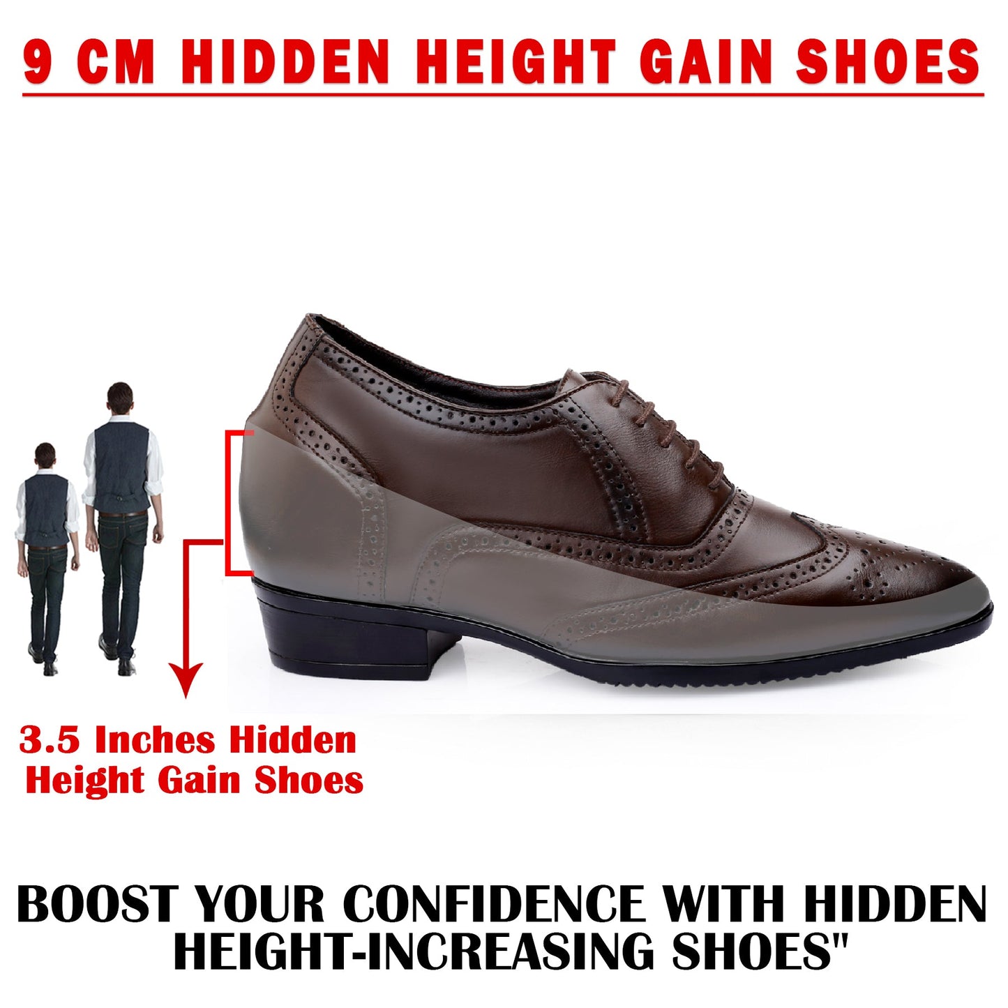 Mens Formal Height Increasing Brogues with 3.5" Boost