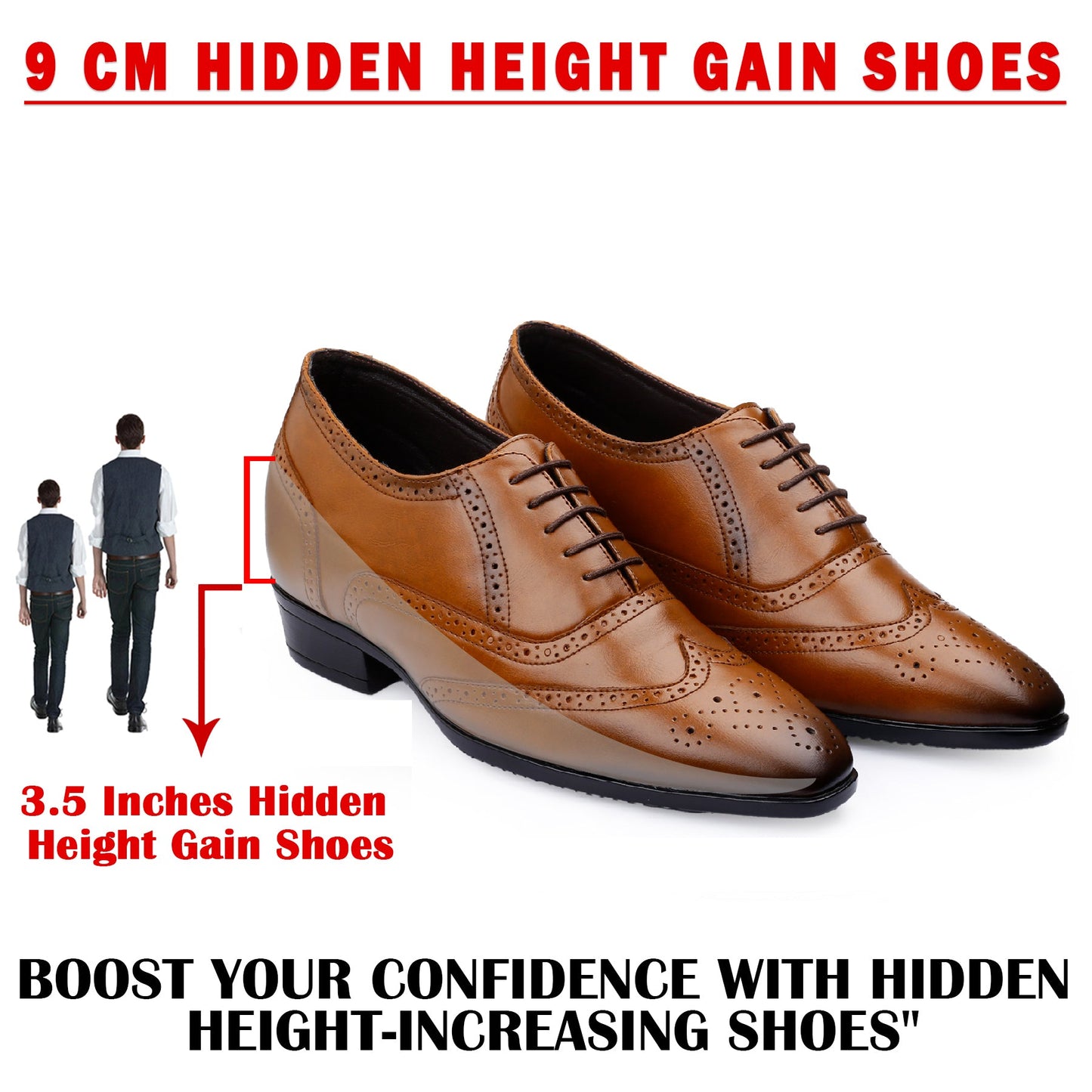 Mens Formal Height Increasing Brogues with 3.5" Boost