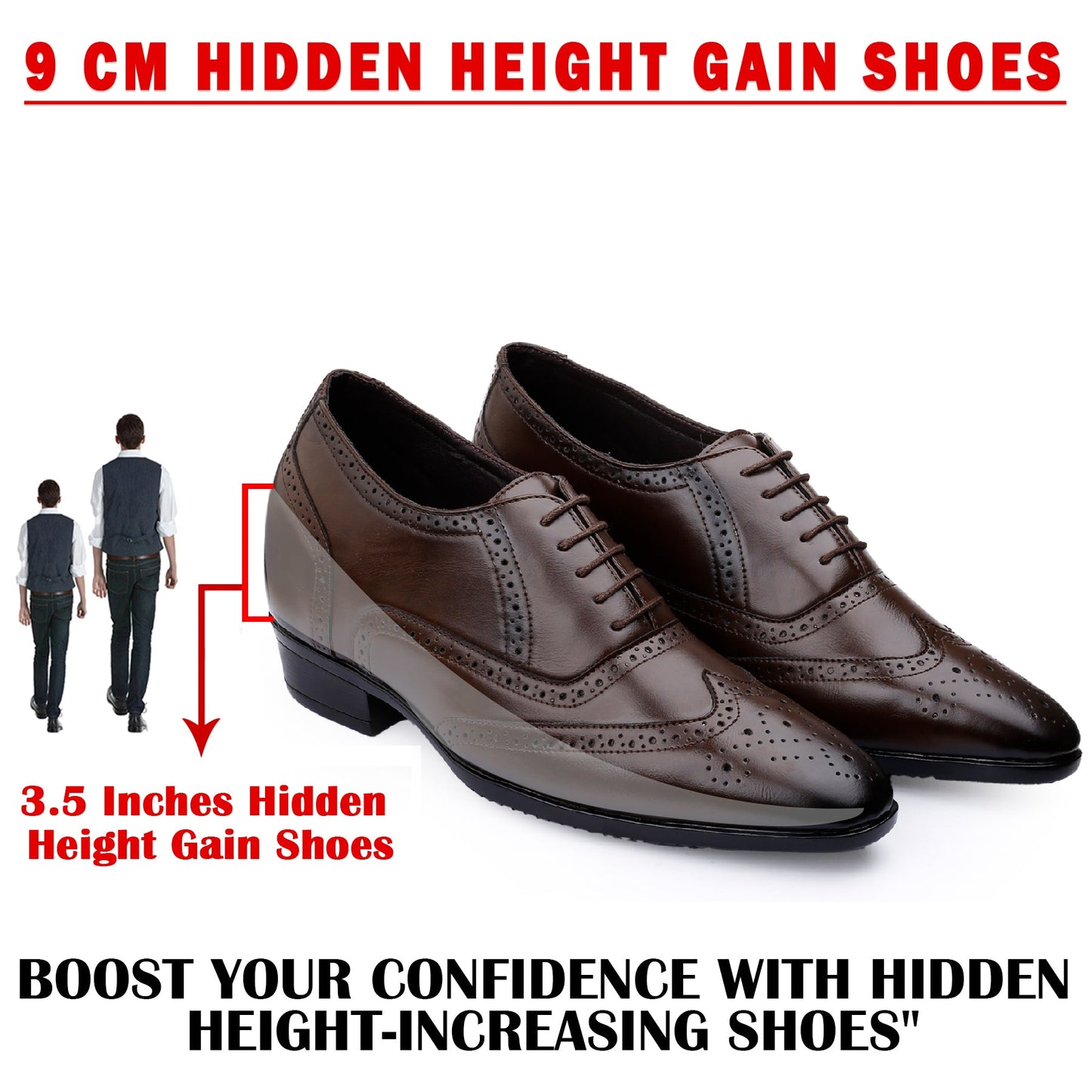 Mens Formal Height Increasing Brogues with 3.5" Boost