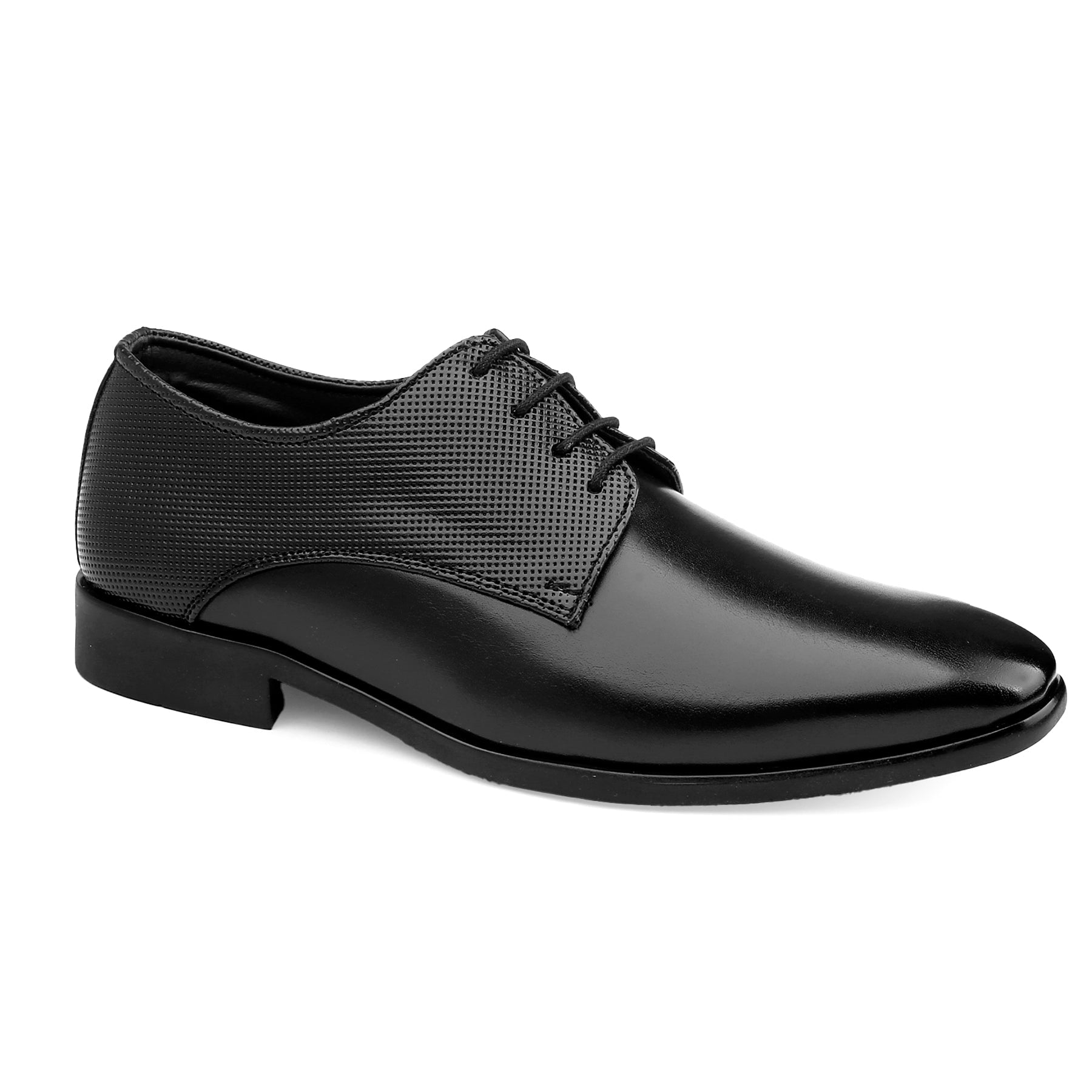 Black dress shoe on a white background