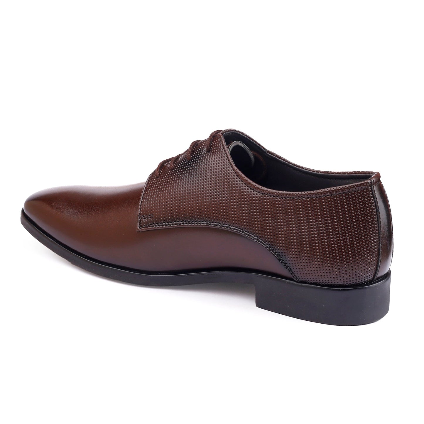 Brown leather dress shoe on a white background
