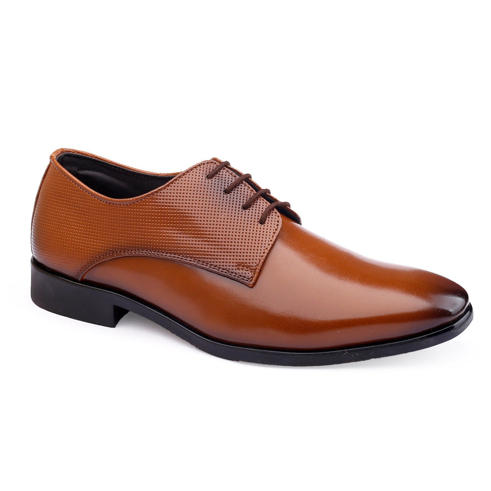 Brown leather dress shoe on a white background