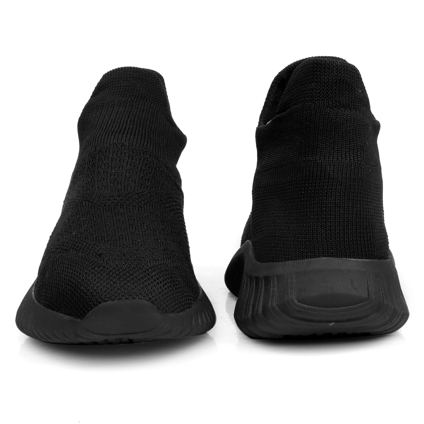Black sock-like shoes on a white background