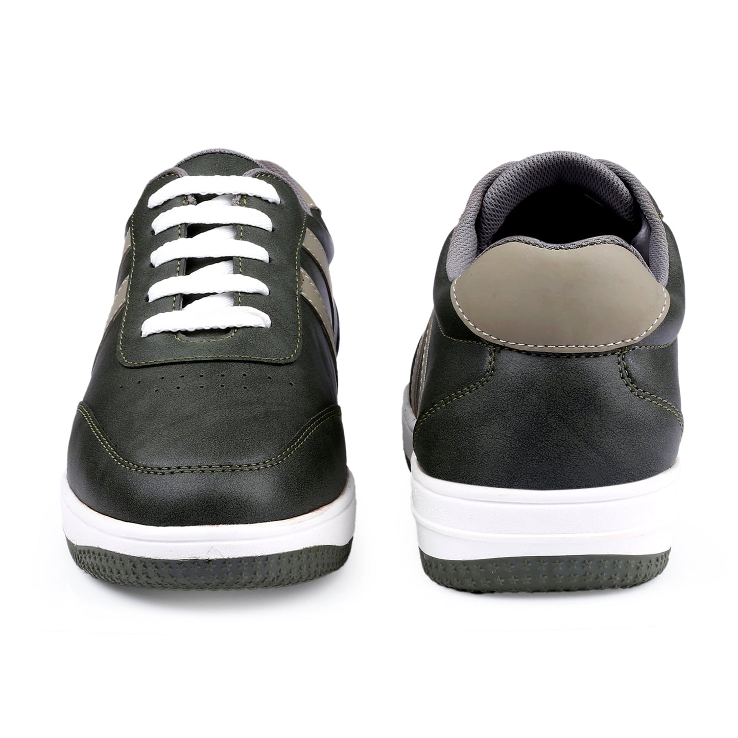 Black sneakers with white soles on a white background
