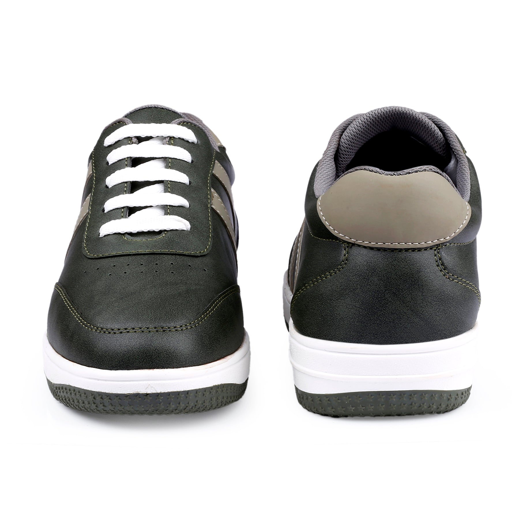Black sneakers with white soles on a white background