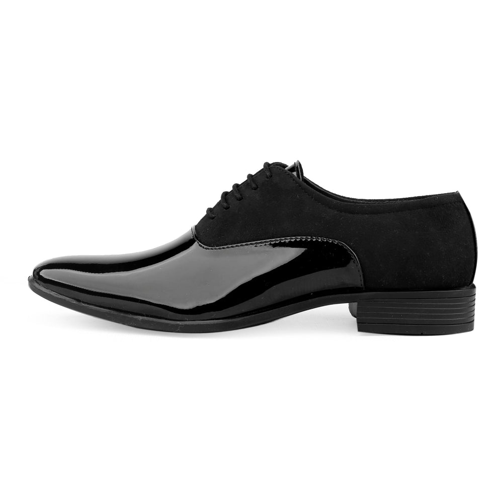 Black dress shoe on a white background