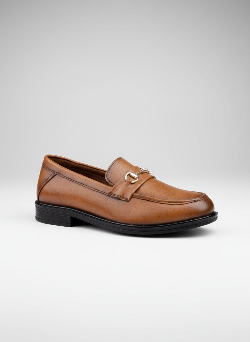 Brown leather loafer shoe on a white background