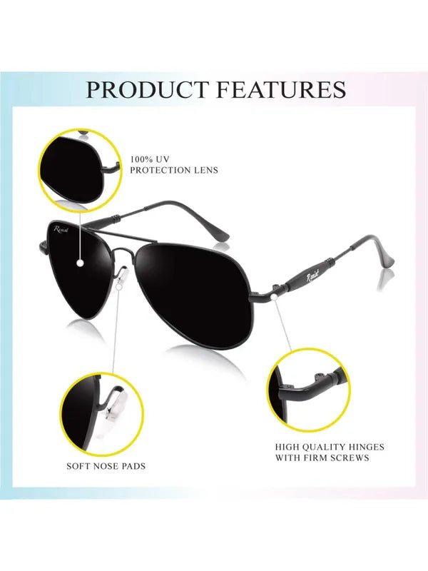 Black UV Protected Aviator Sunglasses for Men Women