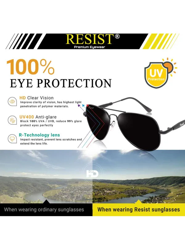 Black UV Protected Aviator Sunglasses for Men Women
