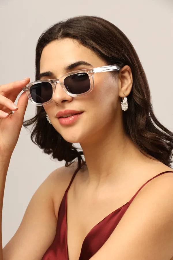 UV Protected White Black Wayfarer Sunglasses