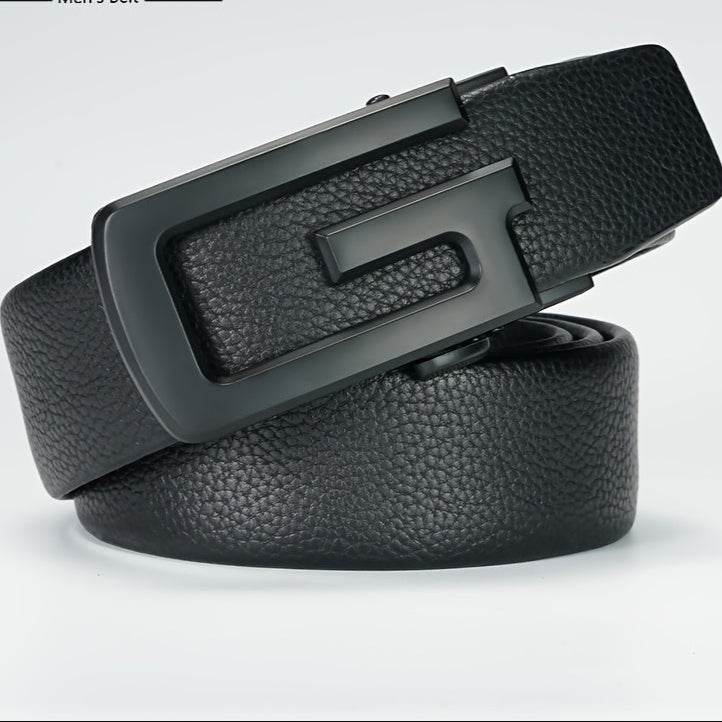 Men’s Ratchet Sliding Belt – 35mm Black PU Leather with Automatic Buckle - Mens Attire