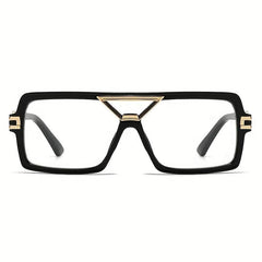 Elegant Square Metal Frame Clear Lens Glasses - Mens Attire