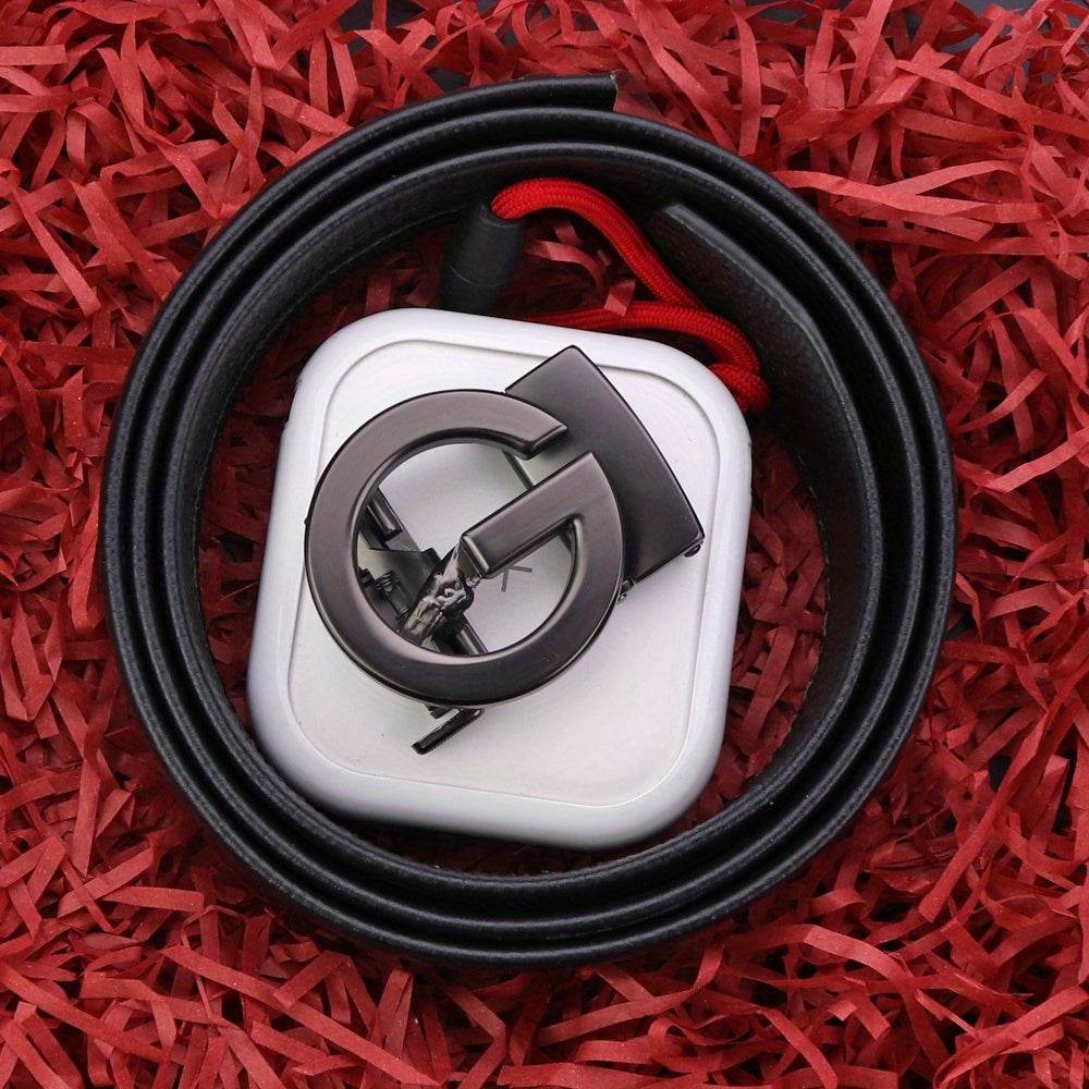 Automatic sleek and versatile men’s black faux leather belt - Mens Attire