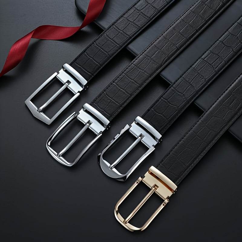 Elegant Men's Genuine Leather Belt Golden-Tone Needle Buckle - Mens Attire
