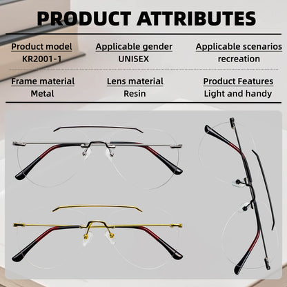 Frameless Double-Temple Pilot Glasses – Oversized Minimalist Eyewear - Mens Attire