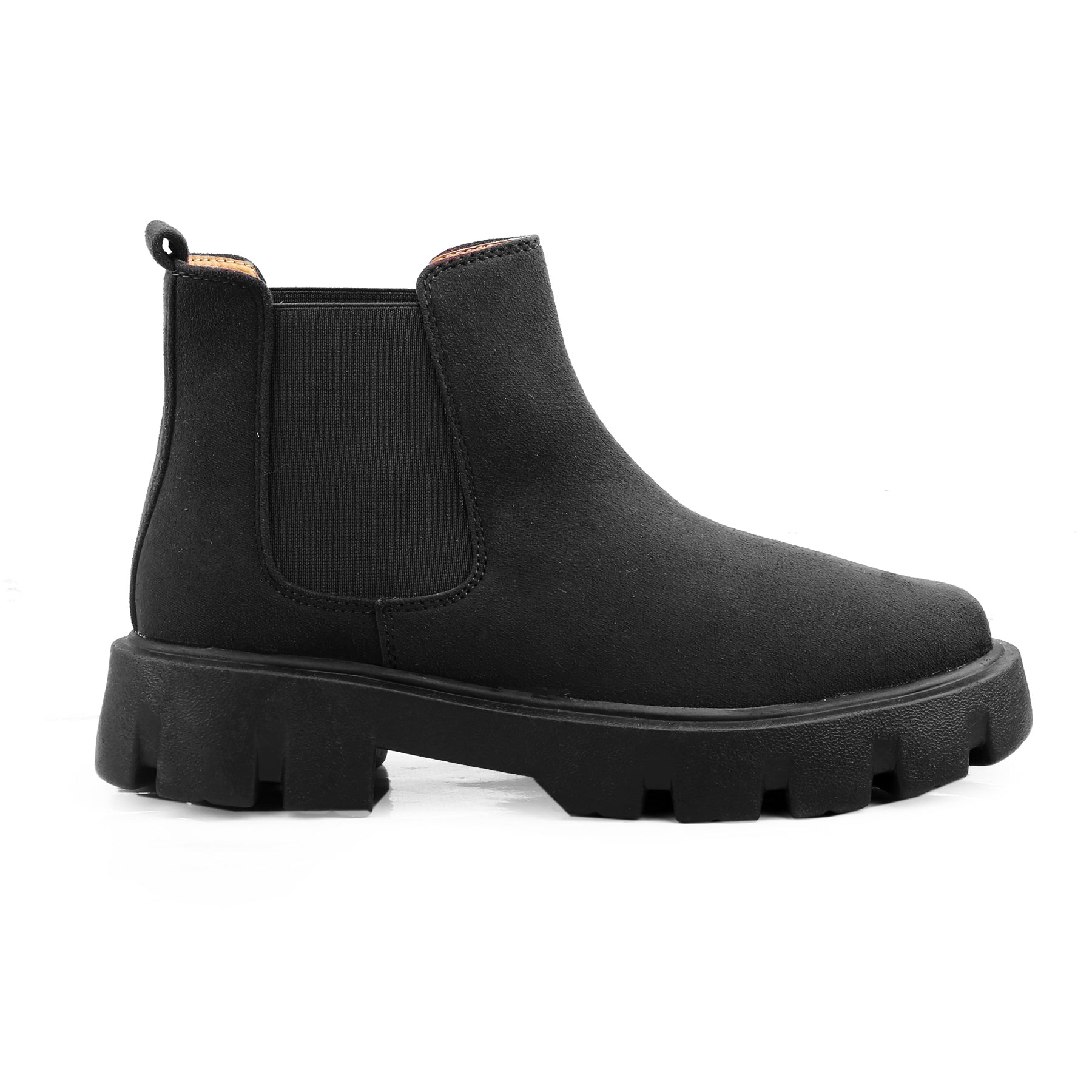 Black Chelsea boot on a white background