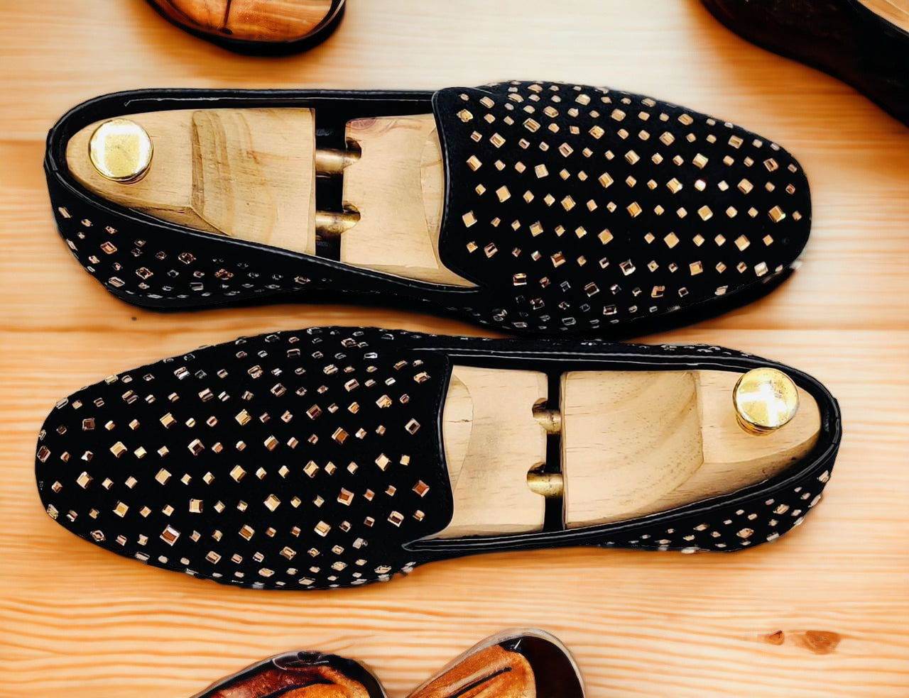 Mens Attire Studded Mirror Work Moccasins for Men - Mens Attire