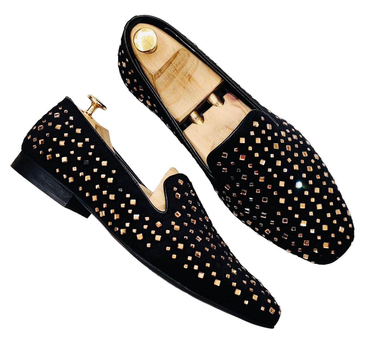 Mens Attire Studded Mirror Work Moccasins for Men - Mens Attire