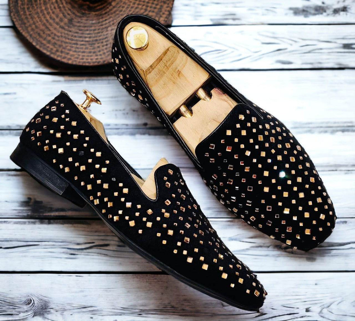 Mens Attire Studded Mirror Work Moccasins for Men - Mens Attire