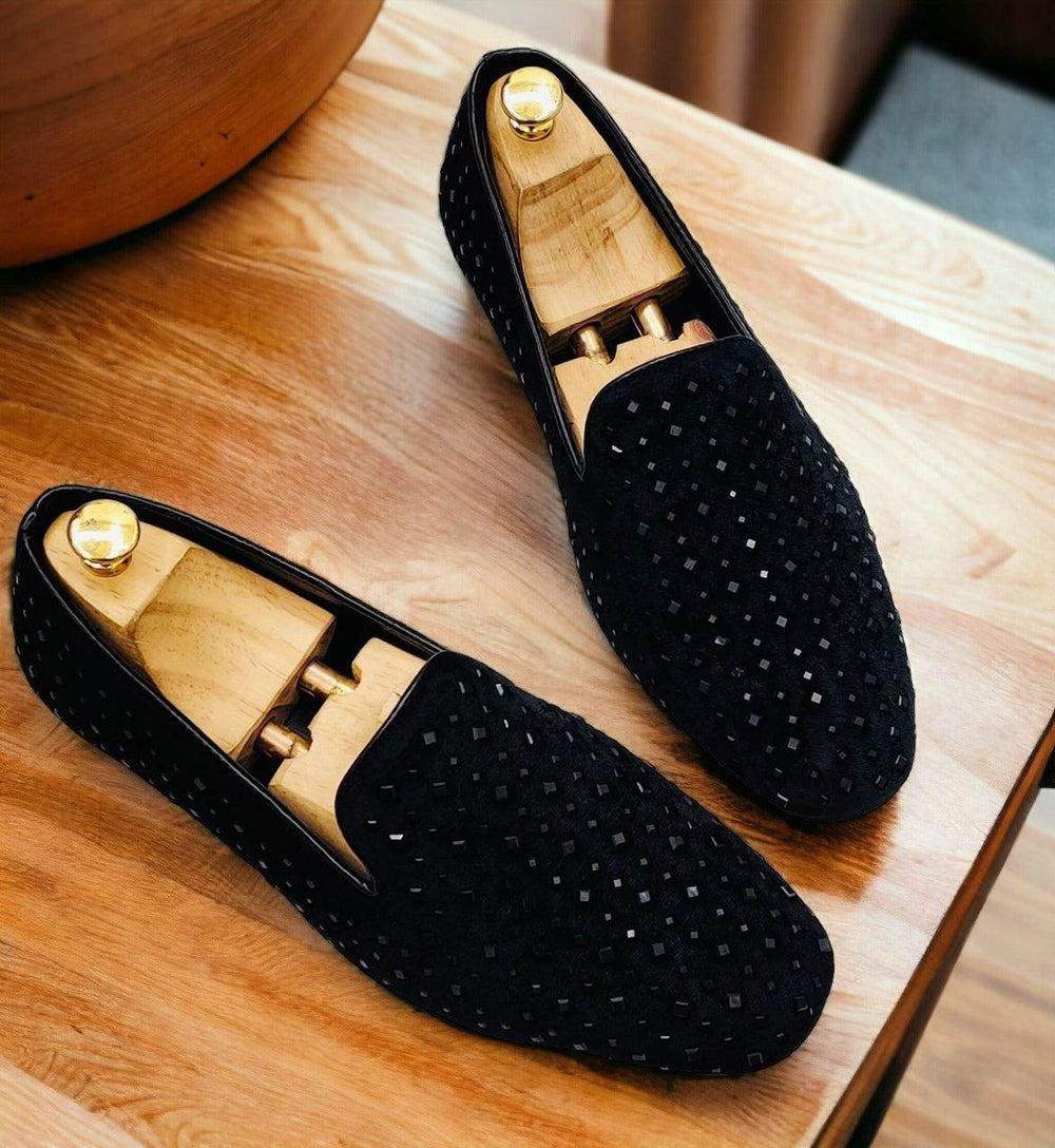 Mens Attire Studded Mirror Work Moccasins for Men - Mens Attire