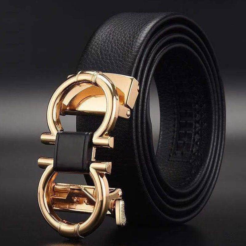Mens Attire Business Dress Belt for Men with Gold Buckle - Mens Attire