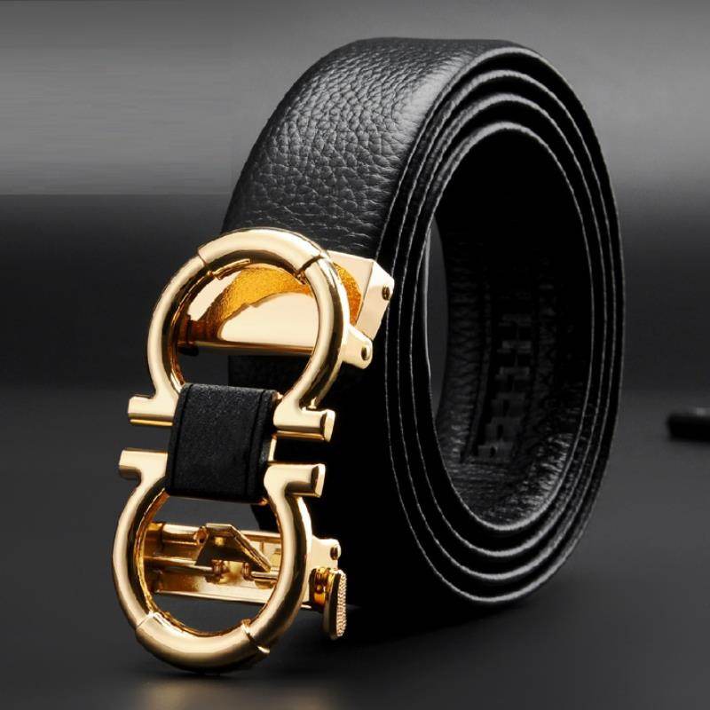 Mens Attire Business Dress Belt for Men with Gold Buckle - Mens Attire