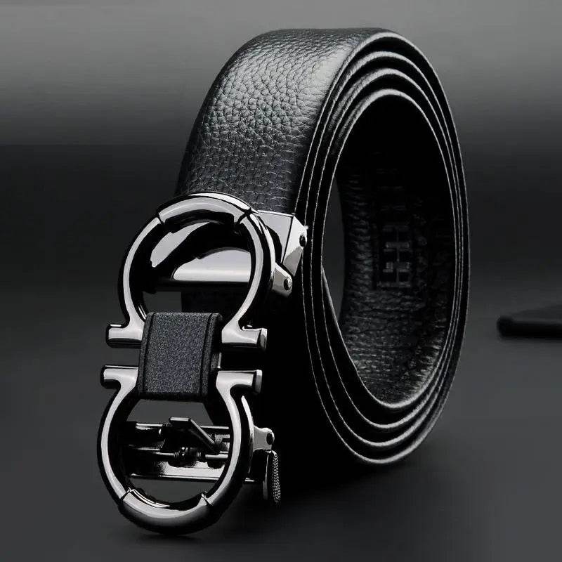 Mens Attire Business Dress Belt for Men with Gold Buckle - Mens Attire