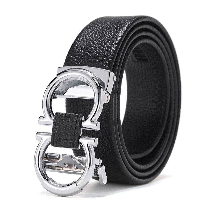 Mens Attire Business Dress Belt for Men with Gold Buckle - Mens Attire