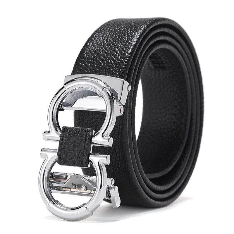 Mens Attire Business Dress Belt for Men with Gold Buckle - Mens Attire