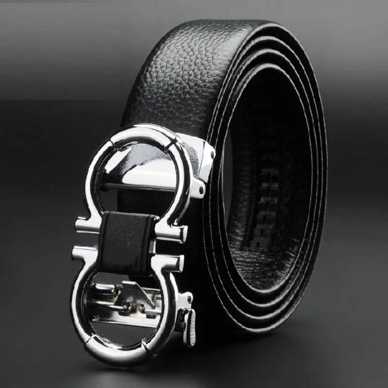 Mens Attire Business Dress Belt for Men with Gold Buckle - Mens Attire