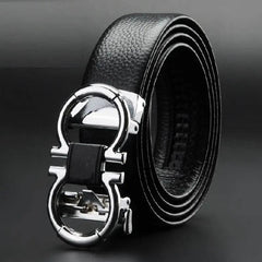 Mens Attire Business Dress Belt for Men with Gold Buckle - Mens Attire