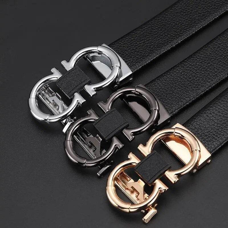 Mens Attire Business Dress Belt for Men with Gold Buckle - Mens Attire